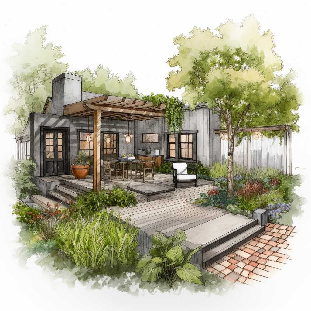 Cozy Landscape Design for Tiny Home Backyard